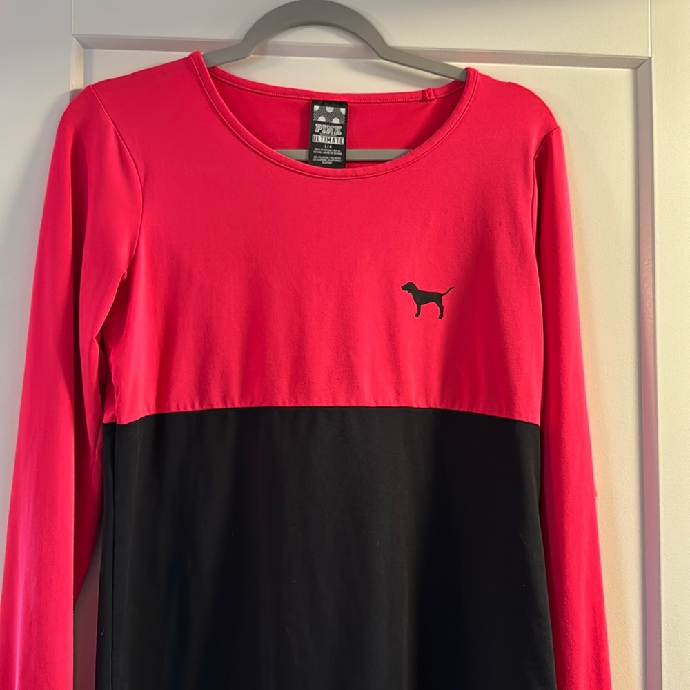 Victoria Secret Pink Ultimate Black and Neon Pink workout shirt size L